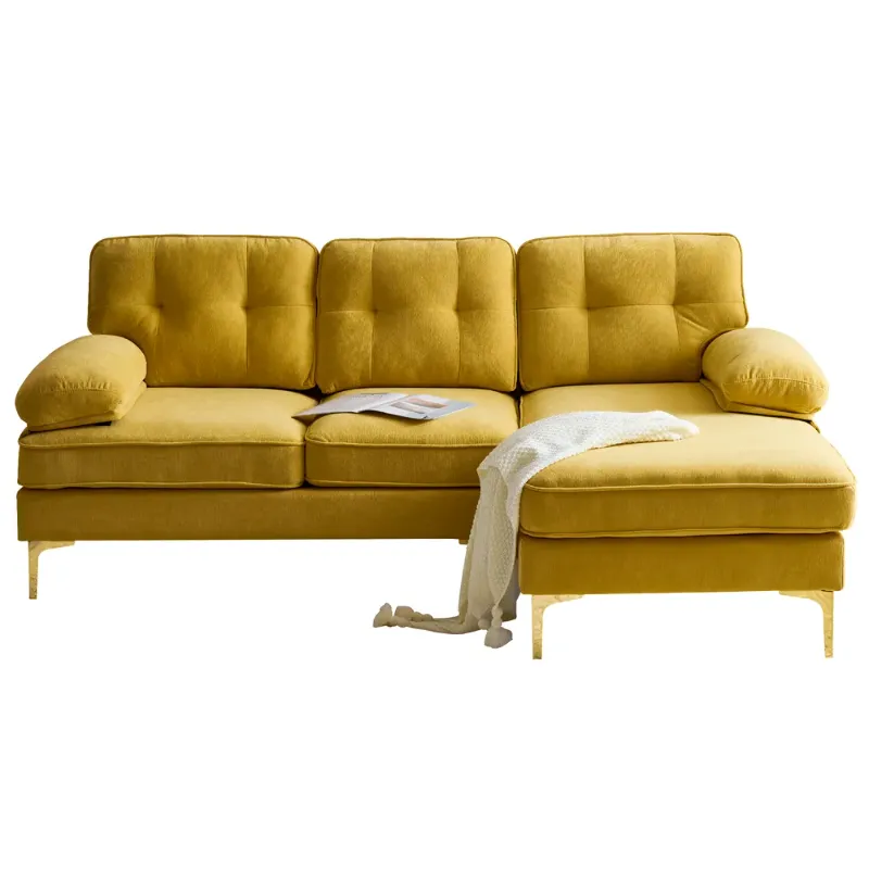 Photo 1 of “83” Yellow Velvet L-Shaped Sectional Sofa for Living Room, 83?D x 54.3?W x 34.2?H”
