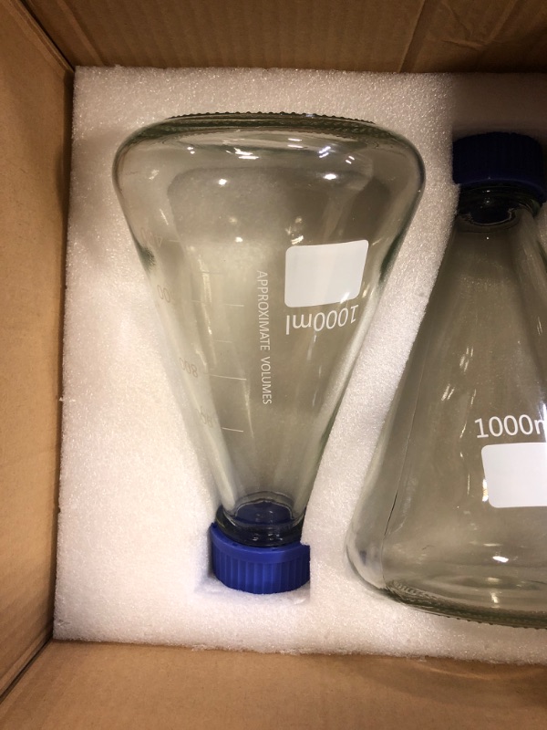 Photo 1 of 1000 ml Glass Erlenmeyer Flask with Lid Conical Experiment Bottle Measuring Liquid Sample Bottle for Scientific Laboratory Equipment (3pack)