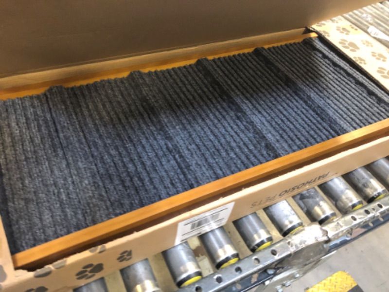 Photo 1 of PATHOSIO Dog Ramp Bed Portable Dog Ramp Couch, Folding Pet Ramp for All Breeds Real Wooden Ramp for Dogs to Get on Bed, Adjustable Large Dog Bed Ramp (Walnut - Grey Carpet, Medium-Large)