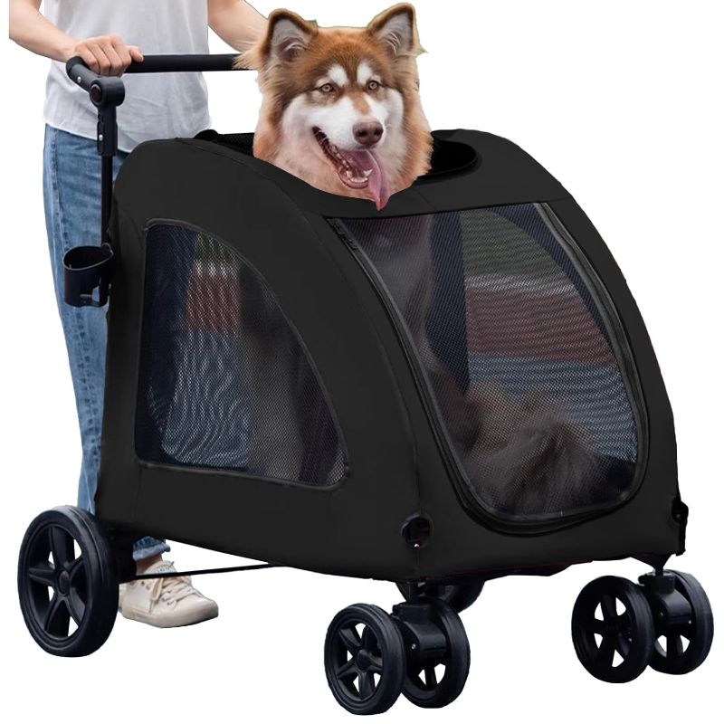 Photo 1 of  XL Extra Large Dog Stroller - Adjustable Handles,Lightweight Folding Pet Stroller,All-Terrain 4 Wheel for 2 Medium Dogs,Dual Entry Safety Dog Stroller,Capacity 160 lbs,Gray