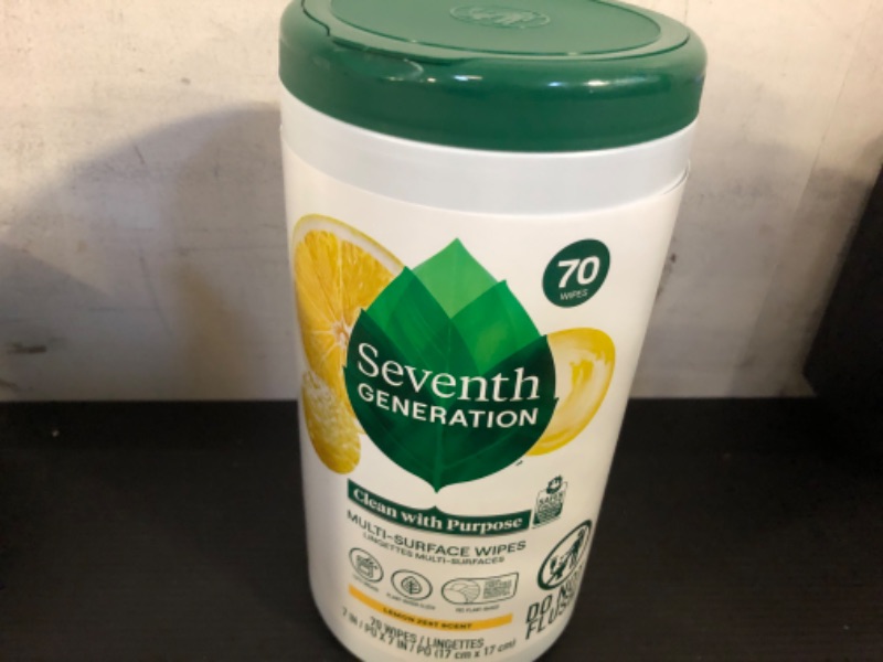 Photo 2 of 1pc Seventh Generation Multi Surface Wipes All Purpose Cleaning Lemon Zest scent with 100% Essential Oils and Botanical Ingredients 