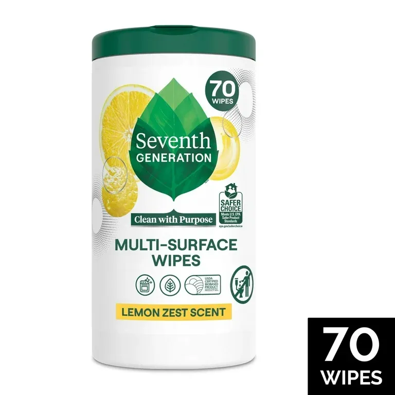 Photo 1 of 1pc Seventh Generation Multi Surface Wipes All Purpose Cleaning Lemon Zest scent with 100% Essential Oils and Botanical Ingredients 