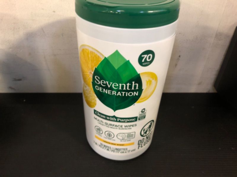 Photo 2 of 1pc Seventh Generation Multi Surface Wipes All Purpose Cleaning Lemon Zest scent with 100% Essential Oils and Botanical Ingredients 