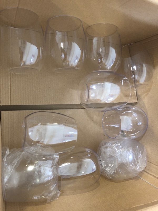 Photo 2 of 10pcs only----FOCUSLINE Pack Plastic Wine Glasses Stemless, 12 Oz Crystal Clear Disposable Wine Cups, Reusable Plastic Wine Glasses for Parties Weddings, Shatterproof Recyclable and BPA-Free