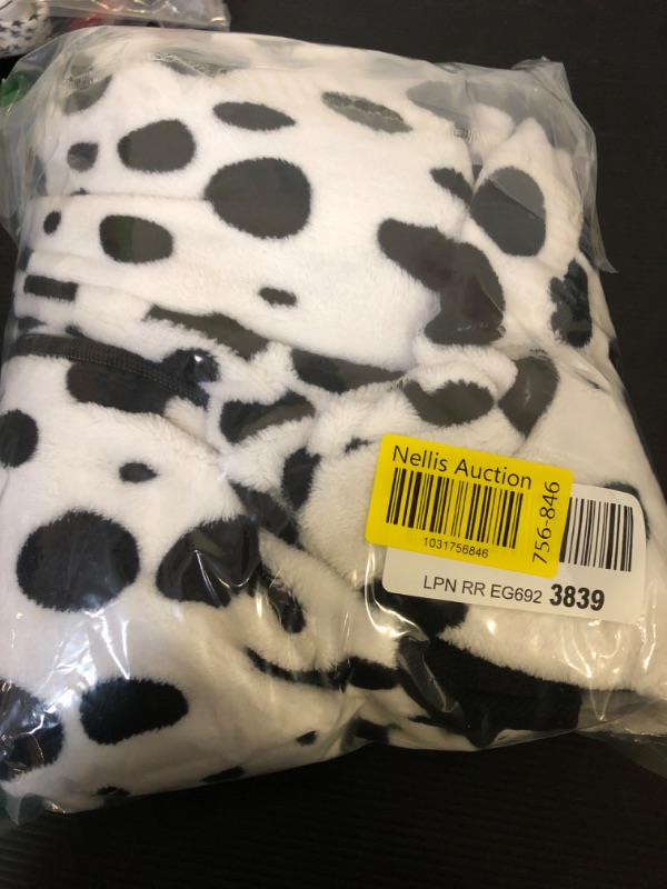 Photo 2 of Spooktacular Creations Halloween Dalmatian Jumpsuit Kids, Zip-Up Puppy Hooded Unisex Jumpsuit for Child Halloween Cosplay Costume White