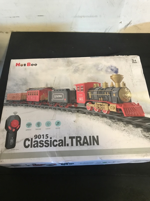 Photo 1 of Hot Bee Train Set - Christmas Train with Remote Control Train Toys for Boys with Smokes, Lights and Sound,Toy Train Set for Under Christmas Tree, Toddler Model Trains for 3 4 5 6 7 8+ Years Old Kids