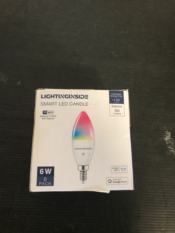 Photo 1 of Lightinginside Candelabra Smart Light Bulbs 60W Equivalent, 500LM 6W E12 LED Bulb Compatible with Alexa/Google Home, RGBCW Candle Bulb for Chandelier, No Hub Required, 2.4G WiFi Only, ETL Listed, 6PCS