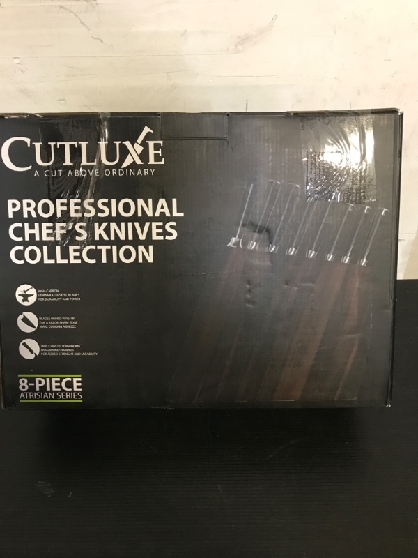 Photo 1 of Cutluxe Kitchen Knife Set – 8Pcs Professional Chef Knife Set with Block – Razor Sharp Knives with Full Tang Design, High Carbon German Steel, Natural Acacia Wood Block – Artisan Series