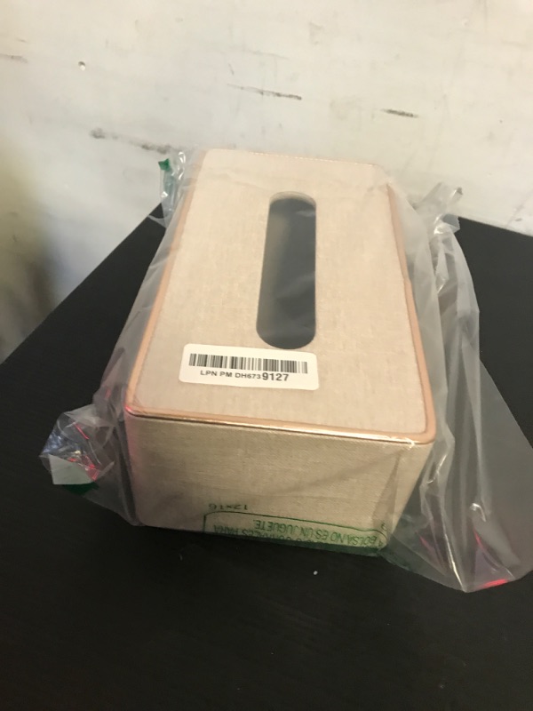 Photo 1 of Tissue Box Cover, PU Leather Tissue Box Holder, Rectangular Tissue Box Covers for Kleenex, Napkin, Rectangle Tissue Holder for Bathroom Home Office 9.84"X5.23"X3.77" Beige