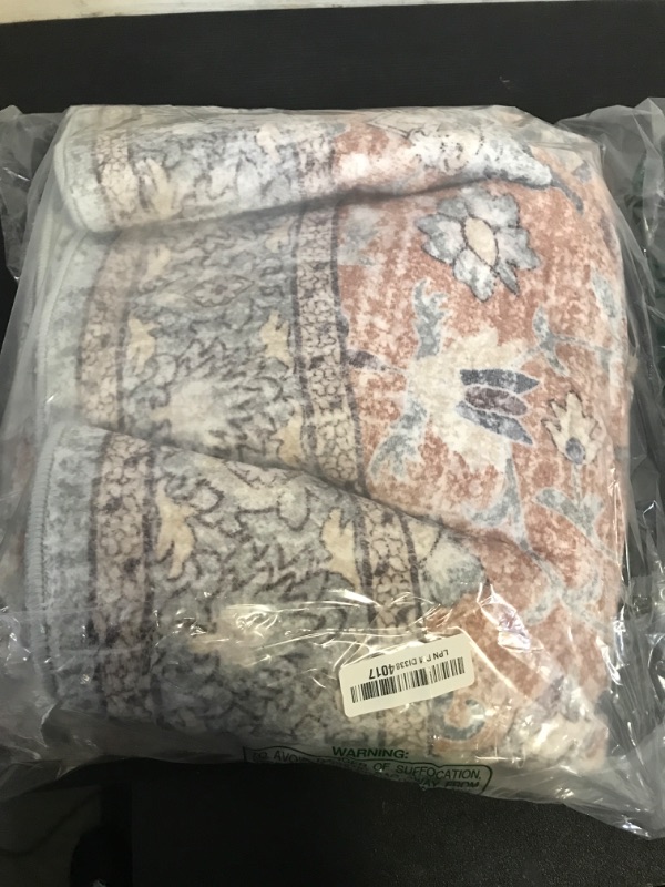 Photo 1 of LIVEBOX Vintage Round Rug 5ft - Indoor Washable Circular Rug for Living Room, Boho Non-Slip Circle Rug Low-Pile Large Carpet for Farmhouse Foyer Kitchen Kids Room, Terracotta