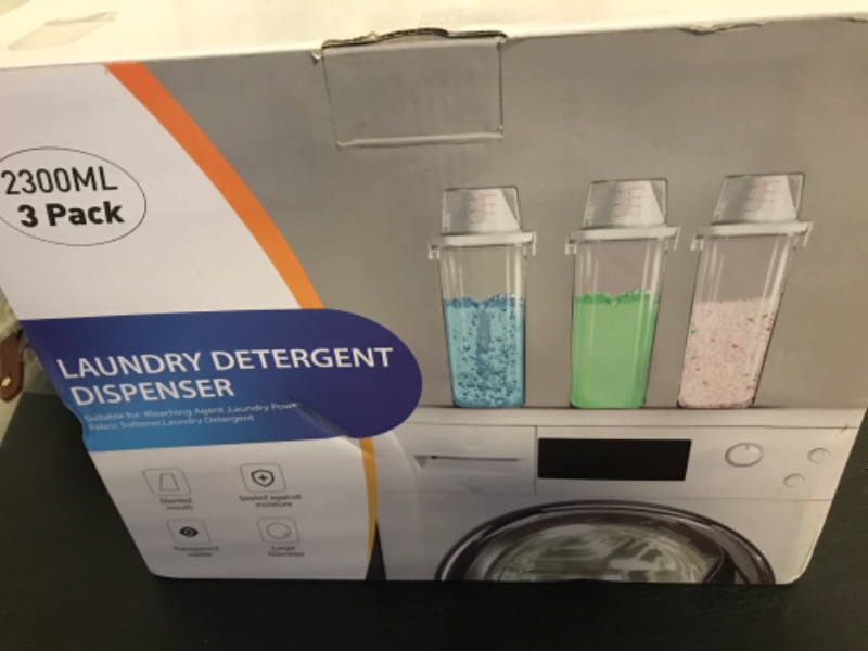 Photo 2 of VUNDO [3 Pack] Liquid Laundry Detergent Dispenser For Laundry Room Organization And Storage, 78oz Large Capacity Laundry Soap Containers With 12 Removable Labels, BPA Free & PET Plastic Clear