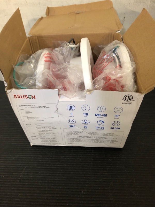 Photo 1 of JULLISON 4 Inch LED Mini Surface Mount Light, Recessed Trim, Small Flush Mount Ceiling Light for Hallway, Bathroom, Kitchen, 120V, 60W Replacement, 5CCT Selectable, ETL, Wet Rated, White/4 Packs