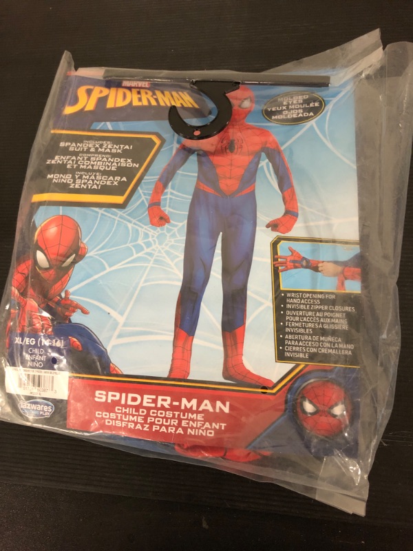 Photo 2 of Marvel Spider-Man Official Youth Deluxe Zentai Costume - Stretch Spandex with Hidden Zippers and Wrist Slits (XL) Multi