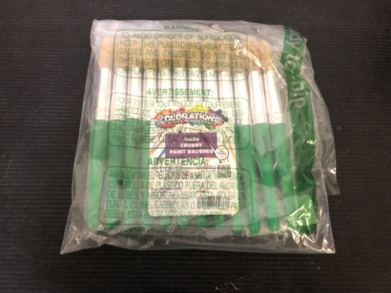 Photo 1 of Colorations Plastic Handle Jumbo Chubby Paint Brushes for Kids Painting Multipack (12 Pack), Model:BTPB