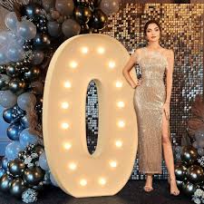 Photo 1 of Mixifox Marquee Numbers, 5FT Large Light Up Numbers Balloon 0, Giant Light up Numbers, Mosaic Numbers for Balloons Frame for Party Decor Birthday Party Decorations Anniversary, Balloon Arch Kit