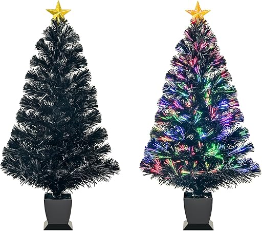 Photo 1 of 3ft Black Fiber Optic Christmas Tree,Pre-Lit Artificial Mini Christmas Tree, Tabletop Small Xmas Tree with Stars Holiday Home Decorations
