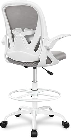 Photo 1 of Primy Ergonomic Drafting Chair with Flip-up Armrests for Standing Desk - Tall Office Chair with Lumbar Support and Adjustable Footrest Ring?Gray?
