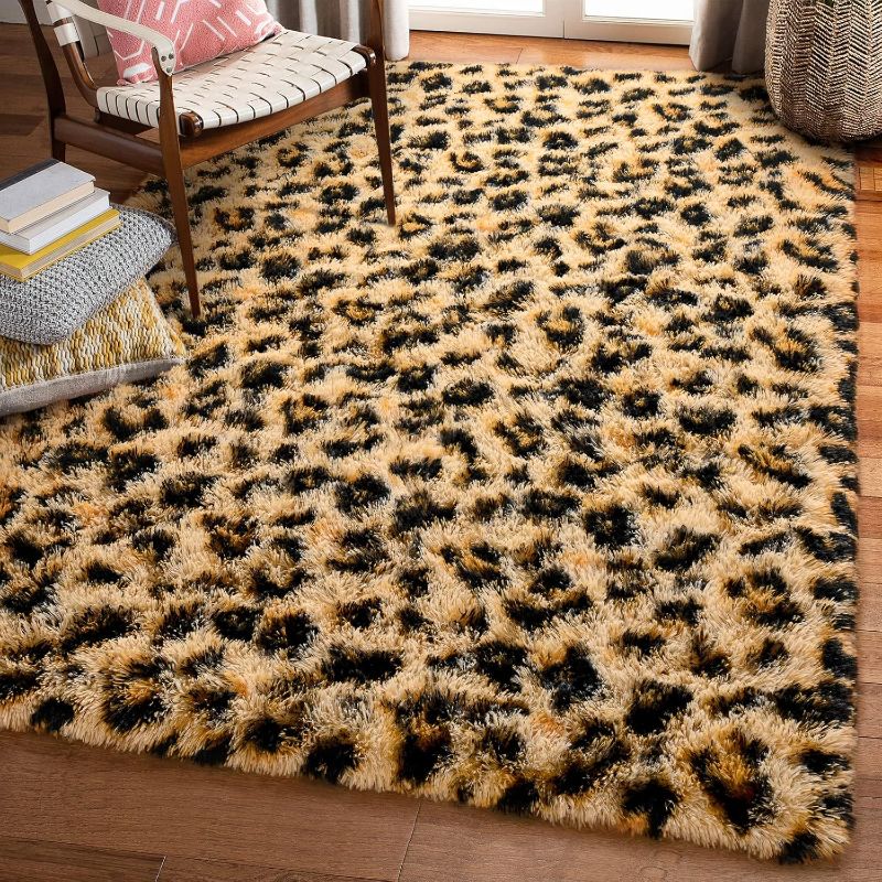 Photo 1 of Fluffy Leopard Rug, Premium Cheetah Print Rugs, Soft Comfy Faux Fur Animal Print Carpet for Kids Room Bedroom, Living Room, Shaggy