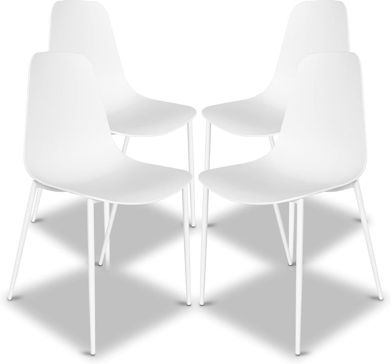 Photo 1 of Costway Kitchen Chairs Set of 4 - Plastic Dining Chair with Metal Legs - Quick Assembly Simple Cafe Chairs Plastic for Indoor or Outdoor - White