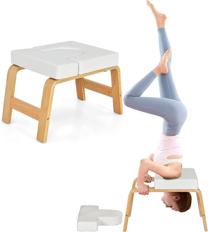 Photo 1 of Giantex Yoga Headstand Bench, Upside Down Chair for Balance Training, Body Shaping & Core Strength Building, Inversion Stool w/Solid Wood Frame & Detachable PU Pads
