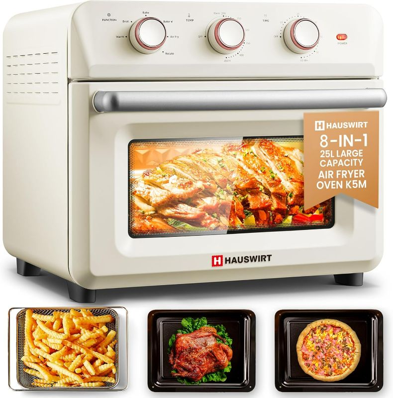 Photo 1 of Hauswirt K5M Air Fryer Toaster Oven Combo, Retro XL Large Oven 3-4People, Air Fryer Oven with Rotisserie Kit, 26.5QT 6-slices Toast 12" Pizza, Bake Toast Broil,1600W 190°F-450°F,Non-Stick,Cream White