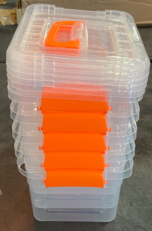 Photo 2 of SEWACC 5pcs Box Plastic Container Storage Box with Lid Small Organizer Box Small Storage Bins with Lids Ornament Storage Shoe Boxes Clear Plastic Stackable Orange Brochures Storage Case