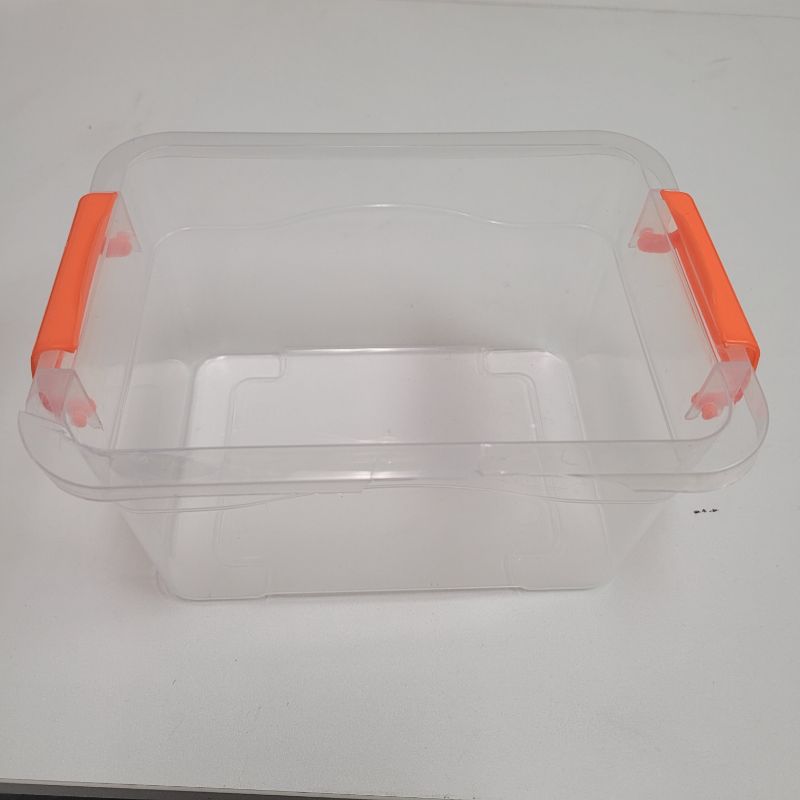 Photo 4 of SEWACC 5pcs Box Plastic Container Storage Box with Lid Small Organizer Box Small Storage Bins with Lids Ornament Storage Shoe Boxes Clear Plastic Stackable Orange Brochures Storage Case