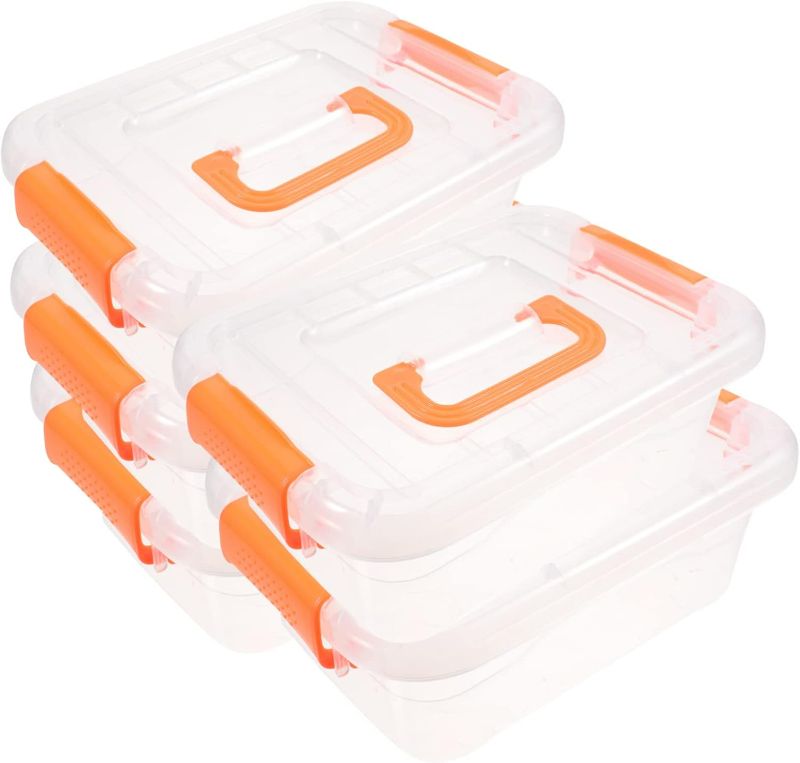 Photo 1 of SEWACC 5pcs Box Plastic Container Storage Box with Lid Small Organizer Box Small Storage Bins with Lids Ornament Storage Shoe Boxes Clear Plastic Stackable Orange Brochures Storage Case