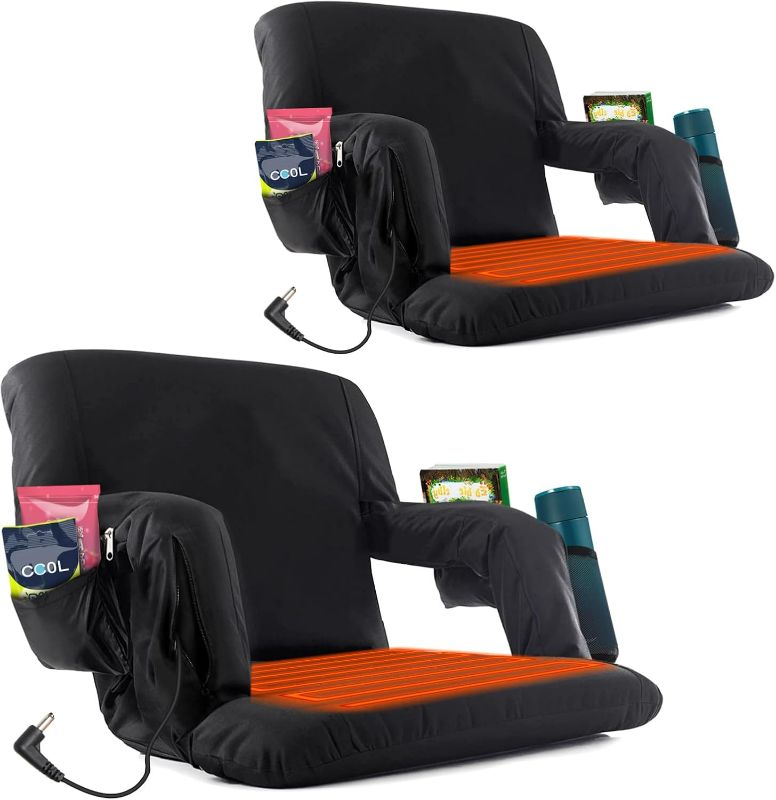 Photo 1 of Heated Bleacher Seat DC 7.4V Port,Portable Stadium Chairs for Bleachers with Back Support, 4 Pockets, Adjustable Arms,6 Reclining Positions Thick Cushion Heated Seats- Power Bank Not Included