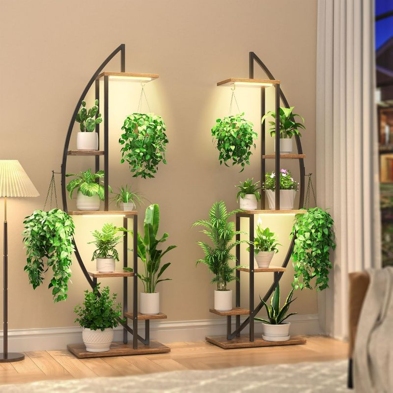 Photo 1 of Plant Stand Indoor with Grow Lights, 6 Tiered Tall Plant Shelf, 63" Metal Plant Stand for Indoor Plants Multiple, Half-Moon Plant Rack Display Shelf, 2 Pcs Plant Holder for Living Room, Patio