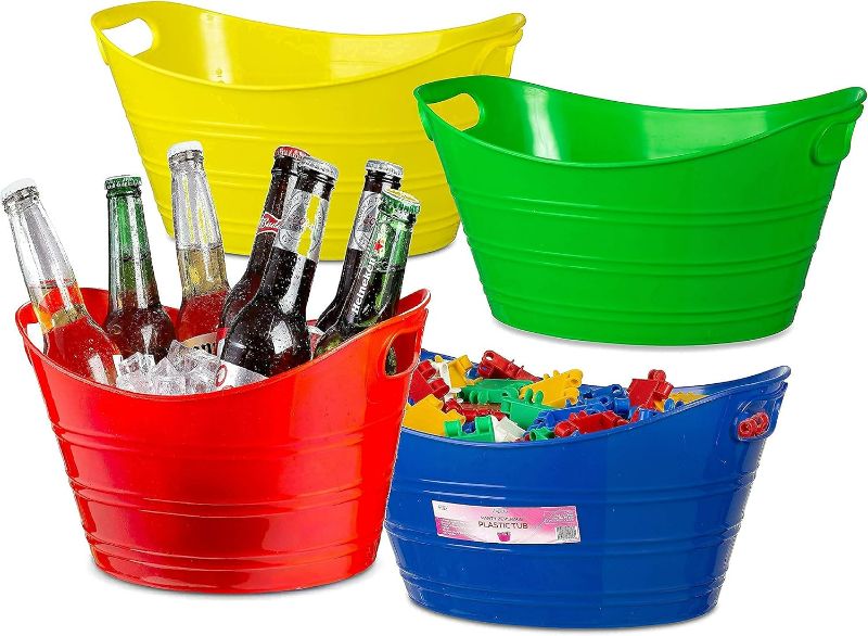 Photo 1 of 4 Pack - Oval Storage Tub with Handles, Colorful Halloween Candy Bowl Holder, Classroom Organization Bins, Plastic Ice Bucket, Tubs, Baskets, 4.5L