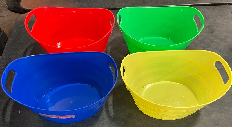 Photo 2 of 4 Pack - Oval Storage Tub with Handles, Colorful Halloween Candy Bowl Holder, Classroom Organization Bins, Plastic Ice Bucket, Tubs, Baskets, 4.5L