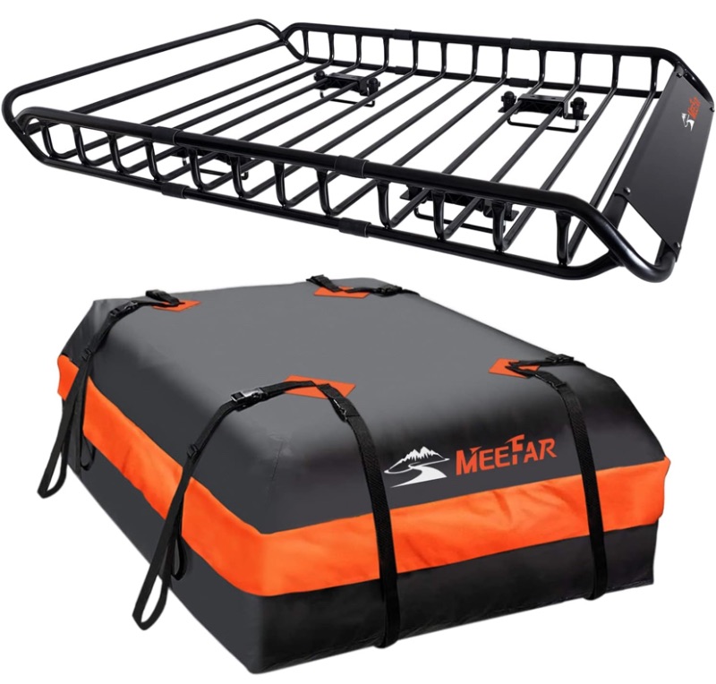 Photo 1 of MeeFar Roof Rack Carrier Basket Universal Rooftop 51" X 36" X 5" + Waterproof Bag 15 Cubic Feet (44" 34" 17"), and Cargo Net with Attachment Hooks, Ratchet Straps