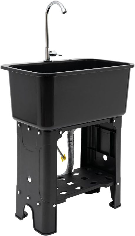 Photo 1 of Black Utility Sink, Freestanding Utility Sink with 360° Adjustable Faucet, Washboard, Pipe, Laundry Tub for Restaurants, Laundries, Stores, Utility Rooms, Black Sink **Does not include stand**