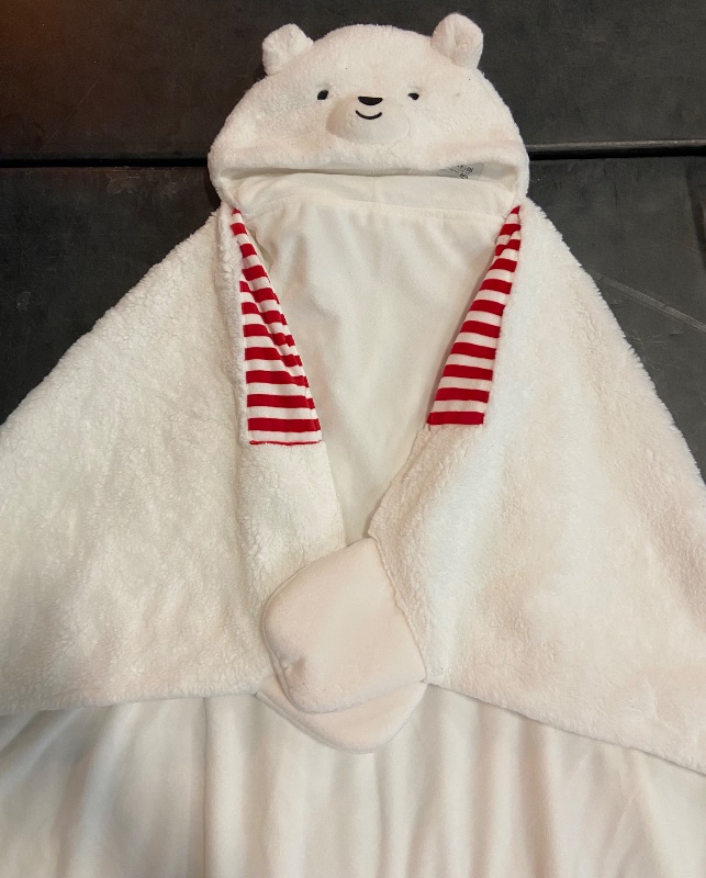 Photo 2 of Polar Bear Faux Fur Throw Over Blanket With Hood 