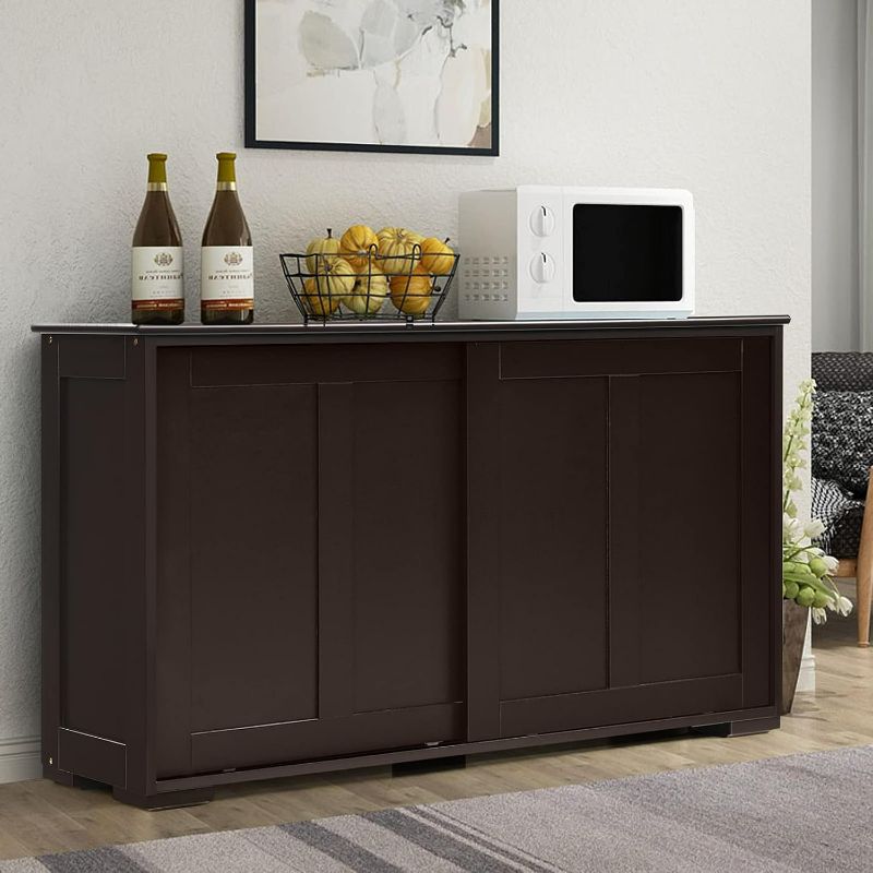 Photo 1 of Buffet Cabinet Sideboard, Wood Storage Credenza Cupboard with Adjustable Shelf & 2 Sliding Doors, Stackable Coffee Bar Cabinet Console Table for Dining Room, Living Room, Kitchen (1, Coffee)