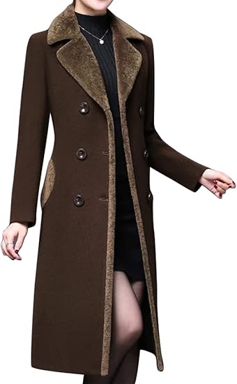 Photo 1 of APRSFN Size S Fur Collar Wool Coats for Women Double Breasted Long Peacoat Jackets