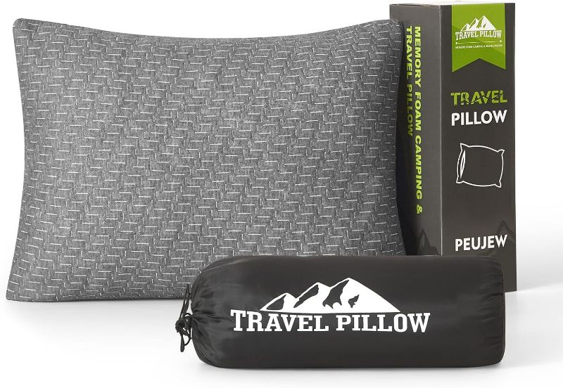 Photo 1 of Small Shredded Memory Foam Pillow, Camping Pillow Travel Pillow - Compressible Medium Firm, Breathable Cover, Ideal Backpacking Hiking, Airplane and Car