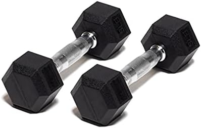 Photo 1 of Living.Fit - Pair of Rubber Encased Exercise & Fitness Hex Dumbbell Hand Weights. 5-100 LB Dumbbell Sets for Strength Workouts.