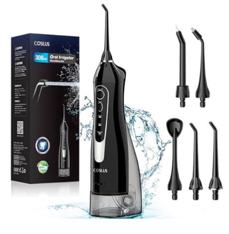 Photo 1 of Water Dental Teeth Flosser Pick: 300ML Rechargeable Travel Irrigation Cleaner IPX7 Waterproof Portable Cordless Oral Irrigatorfor Teeth Cleaning Black 