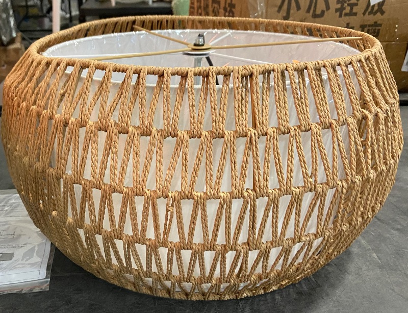 Photo 2 of 19.31" Rattan Lamp Shade, Bohemian Handmade Woven Lamp Shade for Kitchen Island Dining Room Living Room Farmhouse Rattan Hanging Lamp Shade 1 Piece