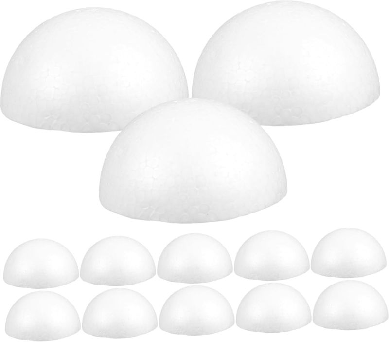 Photo 1 of Craft Foam Fake Eyeballs Craft Supplies 15 PCS White Foam Balls Half Round Balls Half Sphere for Crafts DIY Art Decoration 9CM Paper Mache Eggs Easter Eggs Easter Eggs