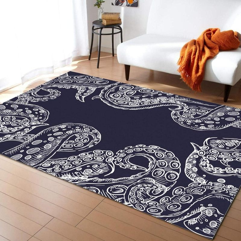 Photo 1 of Navy Blue Octopus Tentacle Area Rugs, Animal Octopus Deep Sea Monster Easy Clean Rug, Soft Non-Skid Carpet Throw Rug for Kids Teen Girls Boys Bedroom, Living Room Bathroom,Classroom Office 2ftx3ft