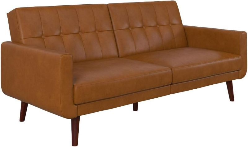 Photo 1 of DHP Nia Modern Futon Sofa Bed, Camel Faux Leather, Mid Century Design, Multi-Functional, Sturdy Wood Construction