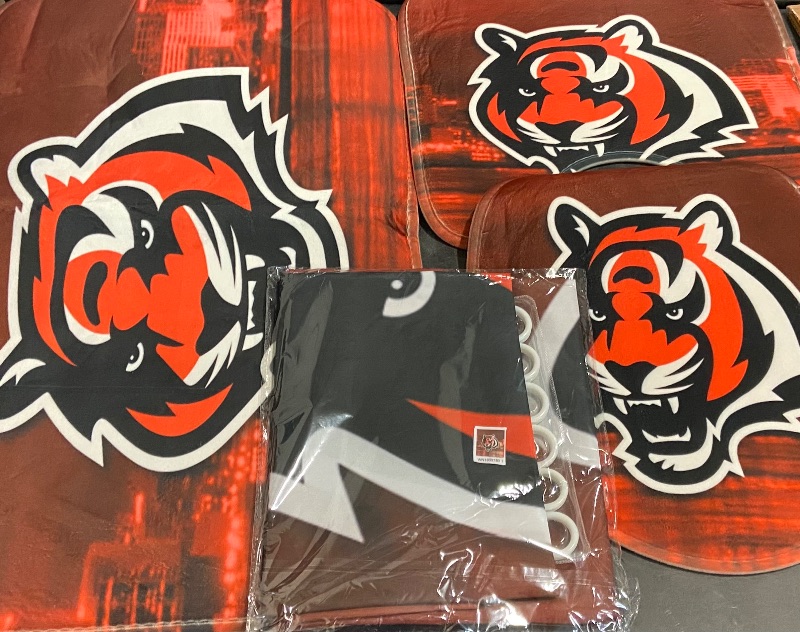 Photo 1 of Bengals Bathroom Set Includes Toilet Cover Toilet and Shower Mat with Shower Curtain