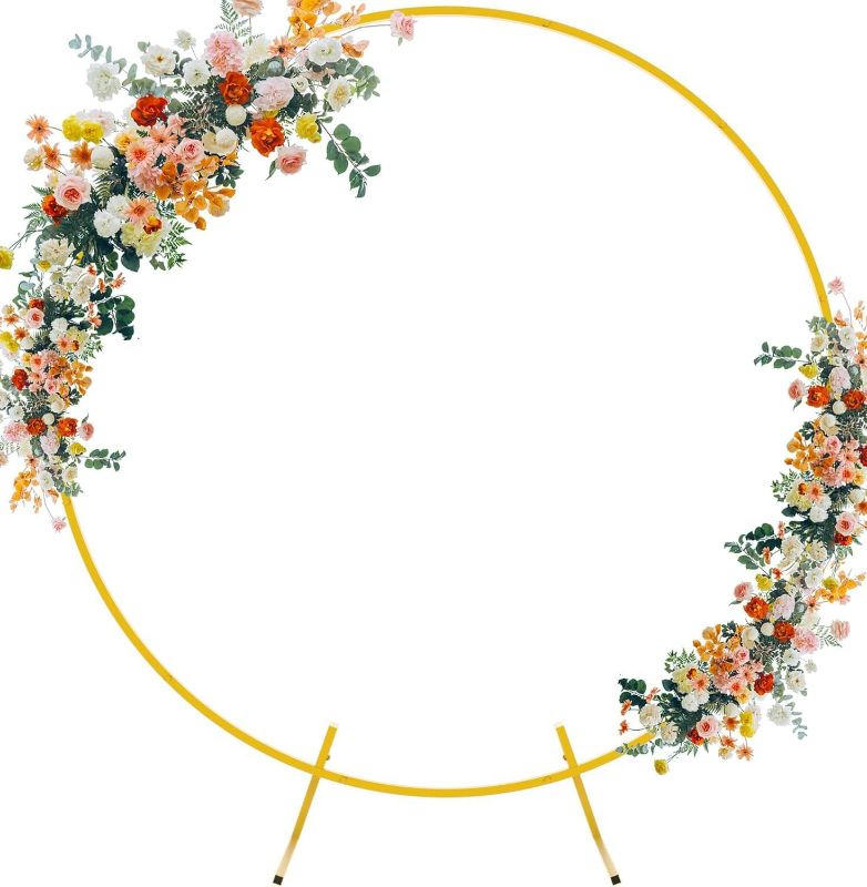 Photo 1 of 5FT Gold Round Backdrop Stand Metal Circle Balloon Arch Frame Wedding Arch for Ceremony Birthday Party Anniversary Bridal Graduation Decoration