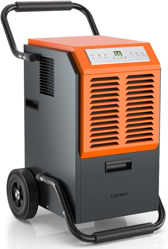 Photo 1 of COSTWAY 163 Pints Commercial Dehumidifier, 4500 Sq.Ft Crawl Space Dehumidifier with Drain Hose, 24H Timer, Industrial Dehumidifier for Basement, Warehouse, Job Site (Orange)