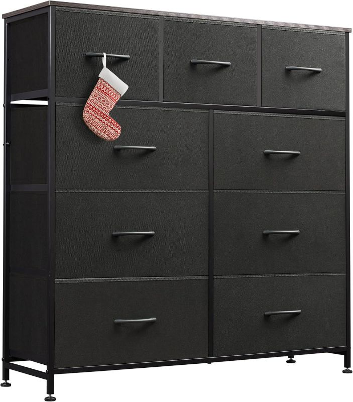 Photo 1 of WLIVE 9-Drawer Dresser, Fabric Storage Tower for Bedroom, Hallway, Entryway, Closet, Tall Chest Organizer Unit with Fabric Bins, Steel Frame, Wood Top, Easy Pull Handle, Charcoal Black