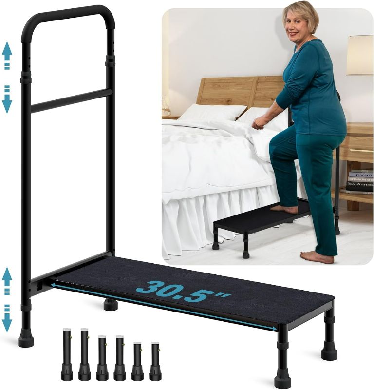 Photo 1 of Bed Step Stool with Handle for Elderly Adults, 30.5" Long Bedside Step Stools for High Beds with Adjustable Height Handrails, Medical Heavy Duty Stepping Stool for Bedside, Step, SUV, Bathtub