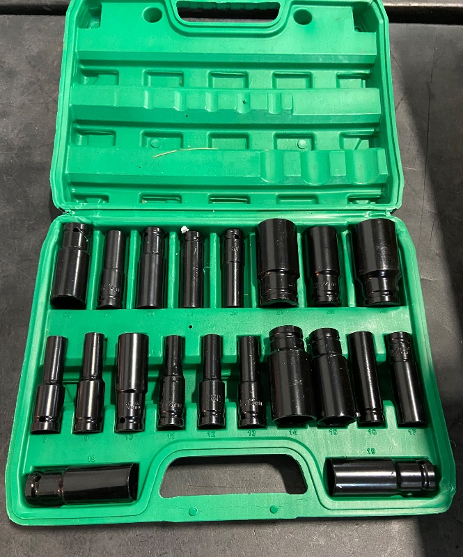 Photo 2 of 1/2" Drive Sockets Set 10-20Pcs Metric Deep Sockets Set 6 Point Hex Design Impact Sockets Set with Portable Storage Case(20 pcs)